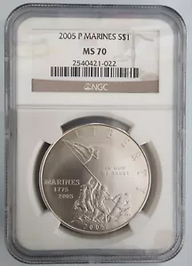 MS70 2005 P Marine Corps Commemorative Silver Dollar NGC - Picture 1 of 7