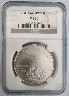 MS70 2005 P Marine Corps Commemorative Silver Dollar NGC - Image 1 of 4