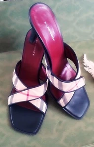 AUTHENTIC BURBERRY DENIM NOVA CHECK OPEN TOE HIGH HEELS SANDAL SHOES SZ 6 - Picture 1 of 11