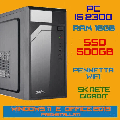 COMPUTER PC FISSO CPU INTEL i5-2300 16GB SSD500GB  wPen Windows 11 + Office 2019 - Immagine 1 di 1