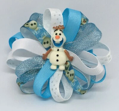 Girls Hair Bow 3 1/2" Wide Flower Disney Frozen Olaf -Barrette-Clip-Ponytail - Image 1 of 4