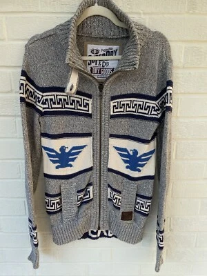 SUPERDRY Cardigan Mens Small Grey Chunky Zip Knit Aztec Nordic The Dude - Image 1 of 4