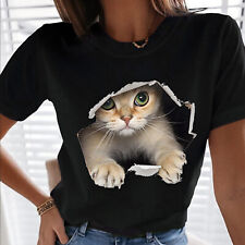 Women 3D Cat Funny Printed Long Sleeve T-shirt Top Casual Pullover Blouse Shirt