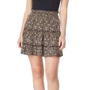 Wallflower Women's Black Floral Ruffled Pull On Elastic Waist Rayon Mini Skirt L - Picture 1 of 6