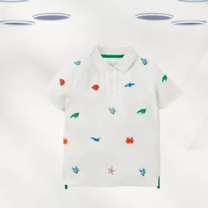 Mini Boden Boy's Sea Print Pique Polo Shirt In Ivory (Defect) - Picture 1 of 2