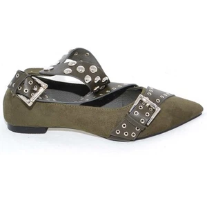 Scarpe donna basse art.443 ballerine verde in camoscio con doppia fibbia moda co - Foto 1 di 7