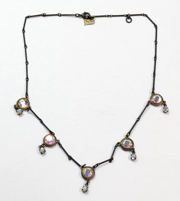 Delicado collar colgante de diamantes de imitación iridiscentes bronce negro joyería estante superior 16" Foto 1 de 4