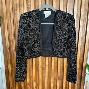 VINTAGE Papell Boutique Abend Viskose 80er schwarz Bolero verziert Jacke. S - Bild 1 von 9