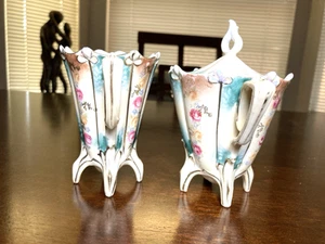 RS Prusia Antiguo Porcelana Crema y Azúcar Set con Tapa (Pies) Años 1800 - Imagen 1 de 12