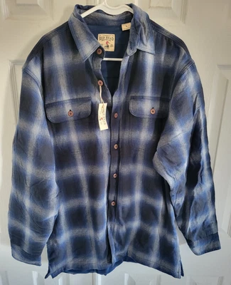 RedHead Men's Size L Fleece-Lined Flannel Plaid Long-Sleeve Shirt, Blue Ombre - Image 1 of 4