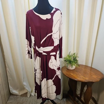 Liz Claiborne Women’s Large Burgundy Floral Long Sleeve Dress Lined New With Tag - Image 1 of 4