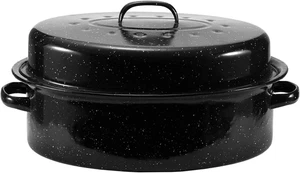 19" Emaillierter ovaler Bräter mit gewölbtem Deckel - Ideal zum Braten von Truthahn, Ch... - Bild 1 von 12