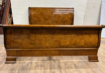 Cama trineo vintage Henredon tamaño King Charles X estilo Imperio burled burl Foto 1 de 4