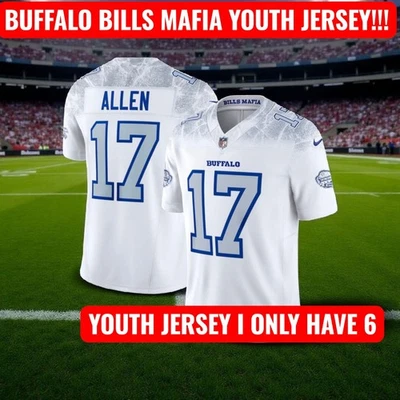 BILLETES DE BÚFALO JOSH ALLEN MEDIANOS JUVENILES TODOS COSIDOS RIVALIDAD BLANCO SOLO TIENEN 6 Foto 1 de 4