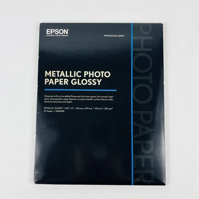 Papel Fotográfico Metálico Epson S045589 Brillante 8.5" x 11" 25 Hojas Nuevo Sellado Nuevo de Lote Antiguo Foto 1 de 4