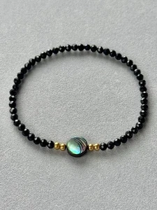 ✨Elastisches Armband mit schwarzem Turmalin & Paua-Muschel, vergoldet✨ - Bild 1 von 2