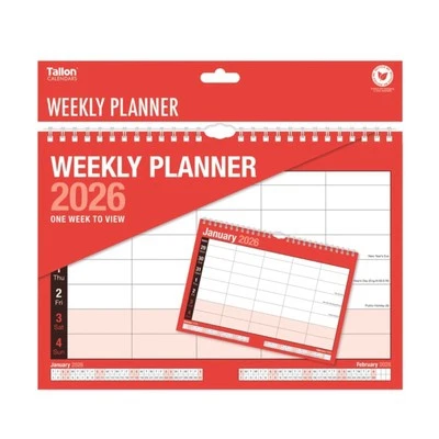 TALLON 2026 Weekly Planner Wall Hanging Calendar 5 Column Week to View Spiral Organiser