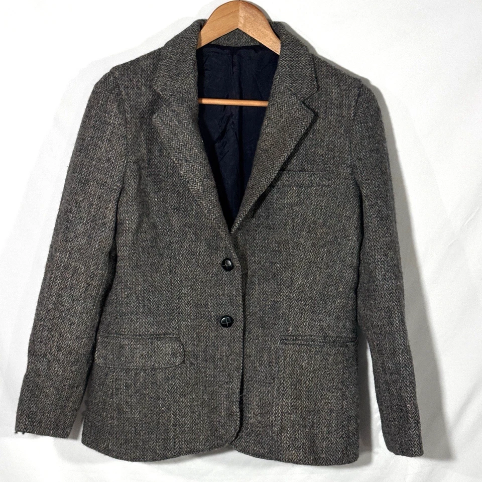 Blazer Harris Tweed Mujer Gris/Marrón Lana Escocés Hecho a Mano EE. UU. Sin Talla De Colección Foto 1 de 4
