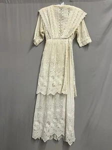Edwardian Empire Waist Eyelet Dress 1910-1912 7 Petal Flower Ecru Cotton  - Picture 1 of 10