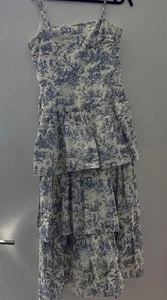 TCEC weiß und blau Chinoiserie Stufen Maxi Seitenschlitz Kleid Größe Medium - Bild 1 von 10