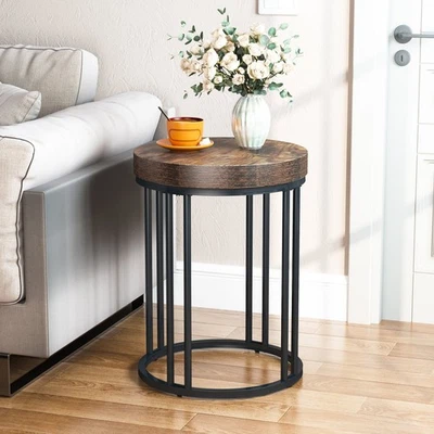 Round End Table, Industrial Side Table Small Accent Table for Living Room, Brown - Image 1 of 4