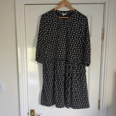 Seasalt Dod Dress Black Patterned Tunic Dress Pockets UK14 boho artsy cottage - Image 1 of 4
