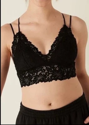 Victoria's Secret PINK Lace Bralette Womens XS Black Bra Strappy Boho Crop Top - Image 1 of 4