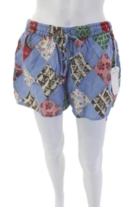 Warm Womens Abstract Floral Print Shorts Blue Multi Colored Cotton Size 2 - Picture 1 of 6
