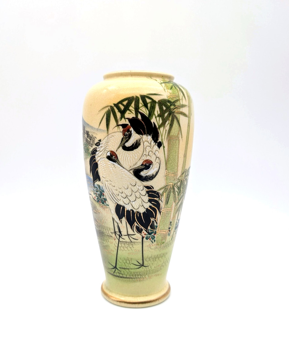 色絵 草花紋 花瓶 明治 京 薩摩 高21.6cm(LC503) 色絵 草花紋 花瓶