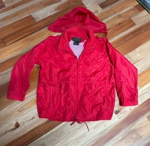 VINTAGE EDDIE BAUER DONNA TG L ROSSO NYLON GIACCA A VENTO IMPACCHETTABILE ZIP NEL CAPPUCCIO - Foto 1 di 13
