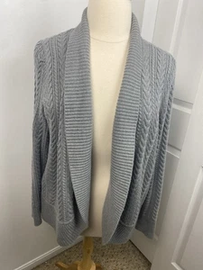 Talbots 3x offene Strickjacke mit Zopfmuster grau Lammwollmischung - Bild 1 von 13