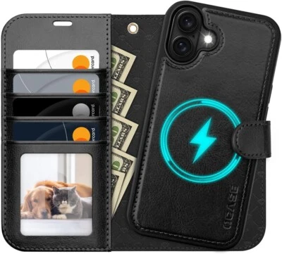 For iPhone 16 Plus Case Detachable Wallet Case with Card Holder 6.7" 2024, Black - Image 1 of 4