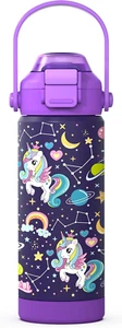 Girls Insulated Water Bottle with Pop-Open Straw & Spout 2-In-1 Lid,18Oz Kids Cu - Picture 1 of 28