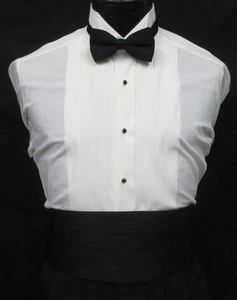 Men's Ivory Tuxedo Shirt Wing Collar Pleated Front Off-White Bone Formal - Picture 1 of 4