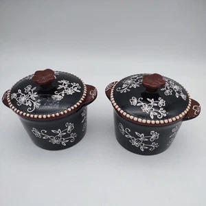 Temp-tations 2er Set Floral Lace Mini Pot Crock bedeckt Auflaufförmchen mit Deckel 8 Unzen - Bild 1 von 5