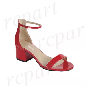 Nuevos zapatos para mujer puntera abierta hebilla cierre tacón médico rojo imitación patente boda - Imagen 1 de 1