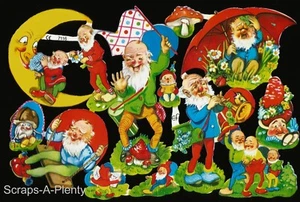 German Embossed Vintage Style Scrap Die Cut - Adorable Playful Gnomes EF7116 - Picture 1 of 1