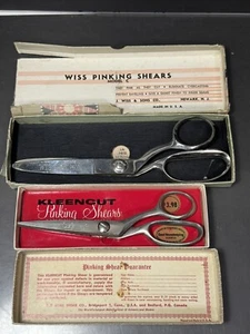 lot of 2 VTG Pinking Shears Kleencut 14-A, Wiss Model C With Boxes, USA Sharp - Picture 1 of 10