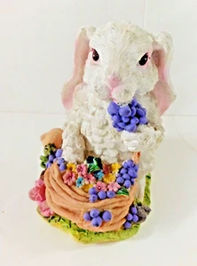 Vintage Ceramic White Easter Bunny Rabbit Figurine Statue Eating Grapes 5" Tall - Picture 1 of 10