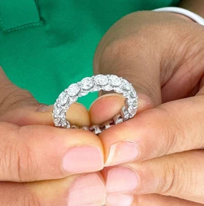 14K SOLID WHITE GOLD ROUND CUT MOISSANITE ETERNITY BAND PRONG SET 5.00CTW - Picture 1 of 12