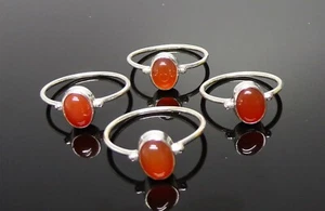 Handmade 925 Sterling Silver 2 Dot Oval Carnelian Stone Ring Size Size J to U - Picture 1 of 8