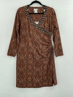 Soft Surroundings Medium Petite Dress Brown Faux Wrap Leopard Jersey A26-09 - Image 1 of 4