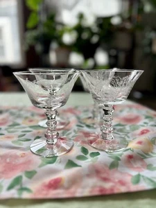 4 copas altas de champán Sherbet con patrón de rosa Fostoria CAMELLIA - Imagen 1 de 8