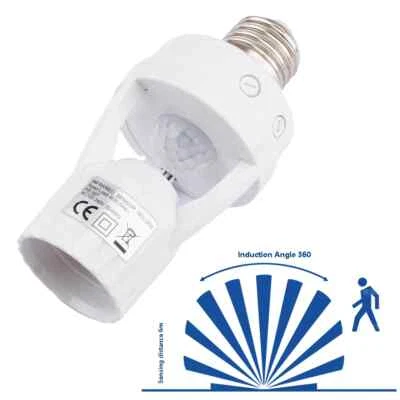 360Degrees E27 Socket Converter With PIR Motion Sensor LED Lamp Base AC100-240V - Image 1 of 4