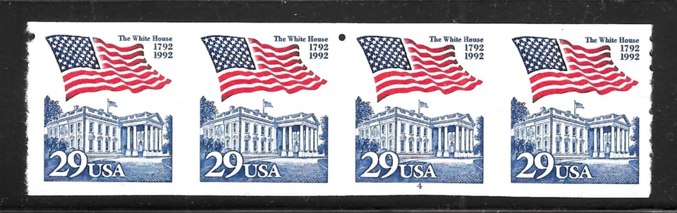 Scott #2609 Plate Number 4 Strip of 4 With BLIND PERFORATIONS-NOT IMPERF BETWEEN - Image 1 of 1