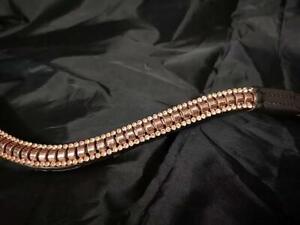 ROSE GOLD BLING WAVE LEATHER BROWBAND 3ROW BLACK BROWN XFULL FULL COB PONY