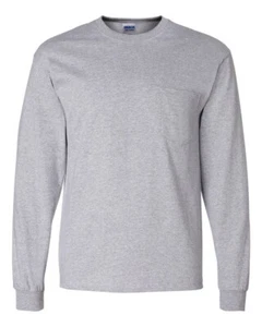 Gildan Long-Sleeve Pocket-Tee Sport Grey 4XLarge Ultra Cotton #B7 - Picture 1 of 6