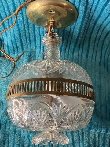 Antique 1910s H. C. Frisbee Faceted Glass Semi Flush  2 Light Parlor Fixture Cover