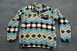 Patagonia Sweater Womens Medium M Blue Aztec Synchilla Fleece Pullover Snap Up - Foto 1 di 10