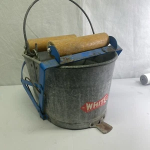 Vintage White Brand Galvanized Metal 6 Gal. Oval Mop Bucket W/ Wringer - Picture 1 of 9